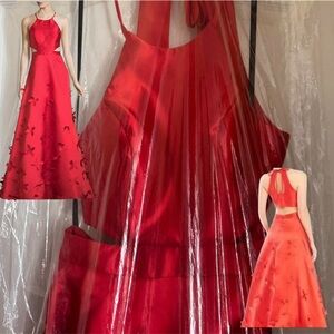 nwt red butterfly two piece halter top prom dress